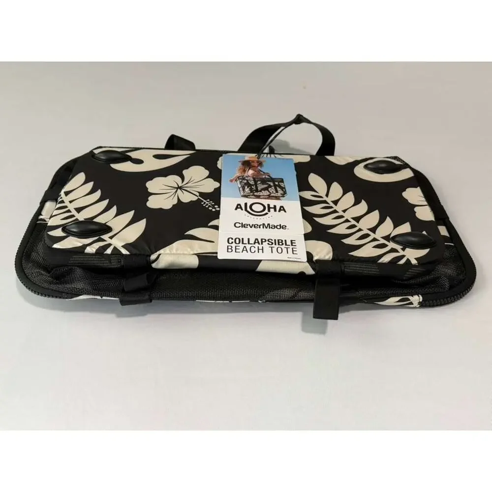 ALOHA Collection x CleverMade Collapsible Beach Tote Bag - Teal Palm Print - NEW